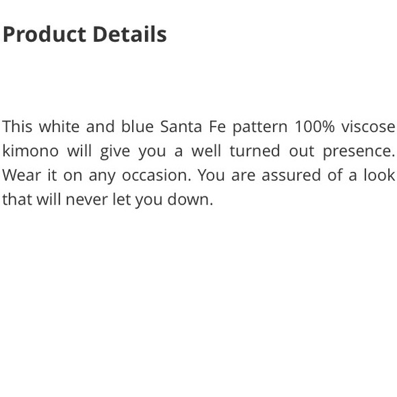 NWT White and Blue Santa Fe pattern KIMONO - Picture 5 of 6